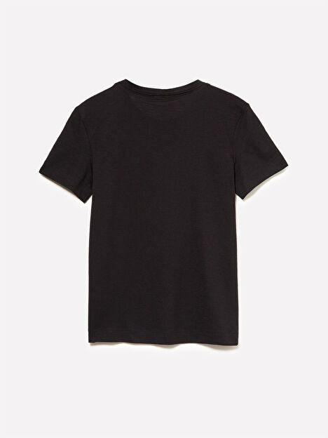 Resim Kadın Siyah Pamuk ve Modal Karışımlı Bisiklet Yaka T-Shirt