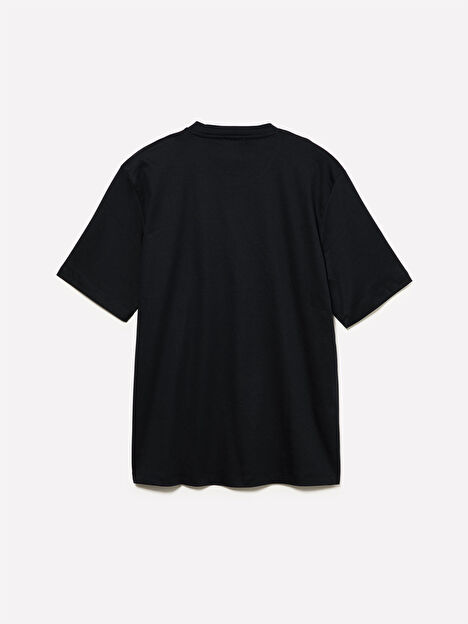 Resim Erkek Siyah %100 Pamuk Göğüs Baskılı Bisiklet Yaka T-Shirt