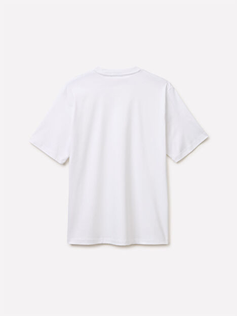 Resim Erkek Beyaz %100 Pamuk Göğüs Baskılı Bisiklet Yaka T-Shirt