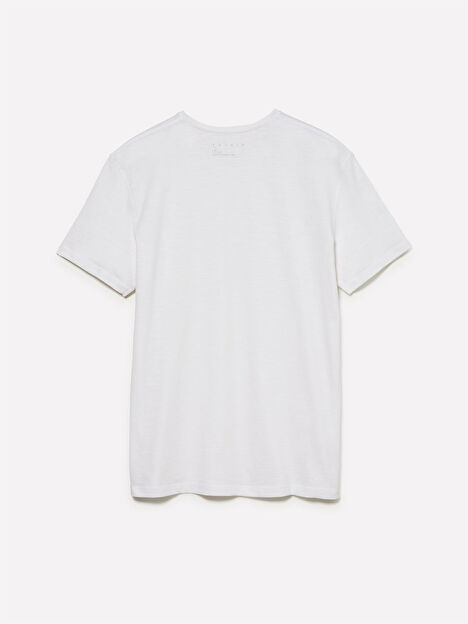 Resim Erkek Beyaz  %100 Pamuk Kısa Kollu Cepli Bisiklet Yaka T-Shirt