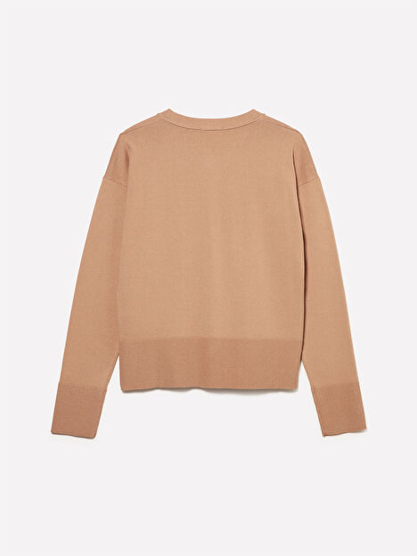 Resim Kadın Taba Viskoz Karışımlı Ribana Detaylı Düğmeli V Yaka Hırka