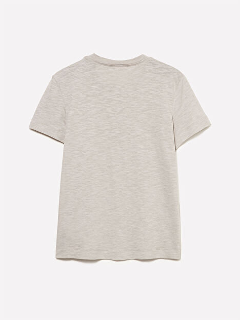 Resim Kadın Açık  Gri Pamuk ve Modal Karışımlı Bisiklet Yaka T-Shirt