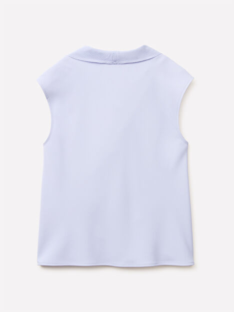 Resim Kadın Açık Lila Kuşaklı Dökümlü Yaka Sıfır Kol Bluz