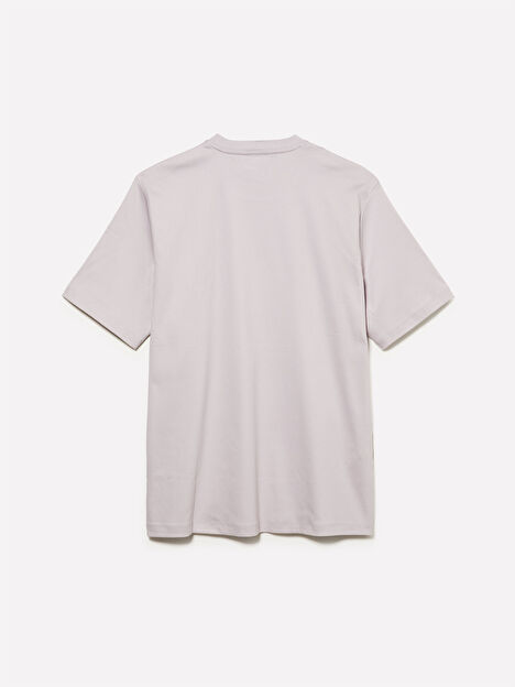 Resim Erkek Lila %100 Pamuk Göğüs Baskılı Bisiklet Yaka T-Shirt