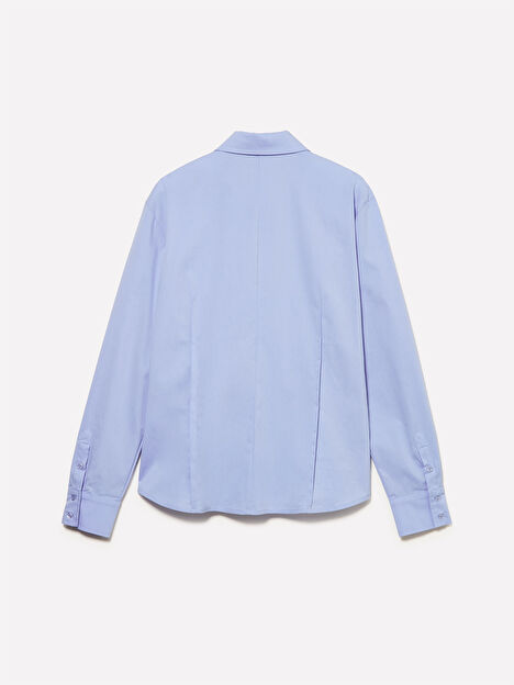 Resim Kadın Açık Mavi Pamuk Karışımlı Klasik Kesim Patlı Gömlek