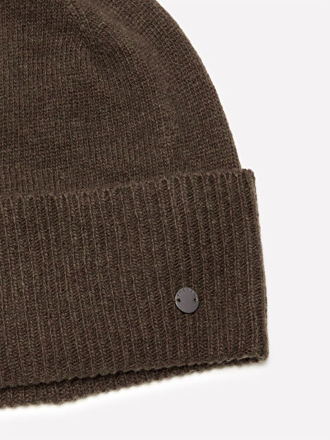 Resim Erkek Haki Yeşili Yün Karışımlı Metal Detaylı Katlamalı Bere